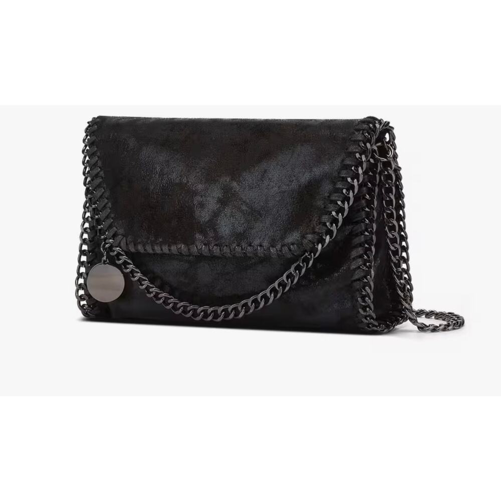 NWT Black on Black Gunmetal Chain Crossbody Bag High Fashion Designer Inspired - Picture 2 of 6